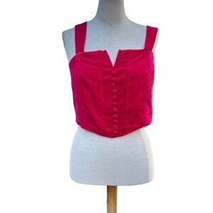 New Rachael Zoe Red velvet crop smocked button front tank size small